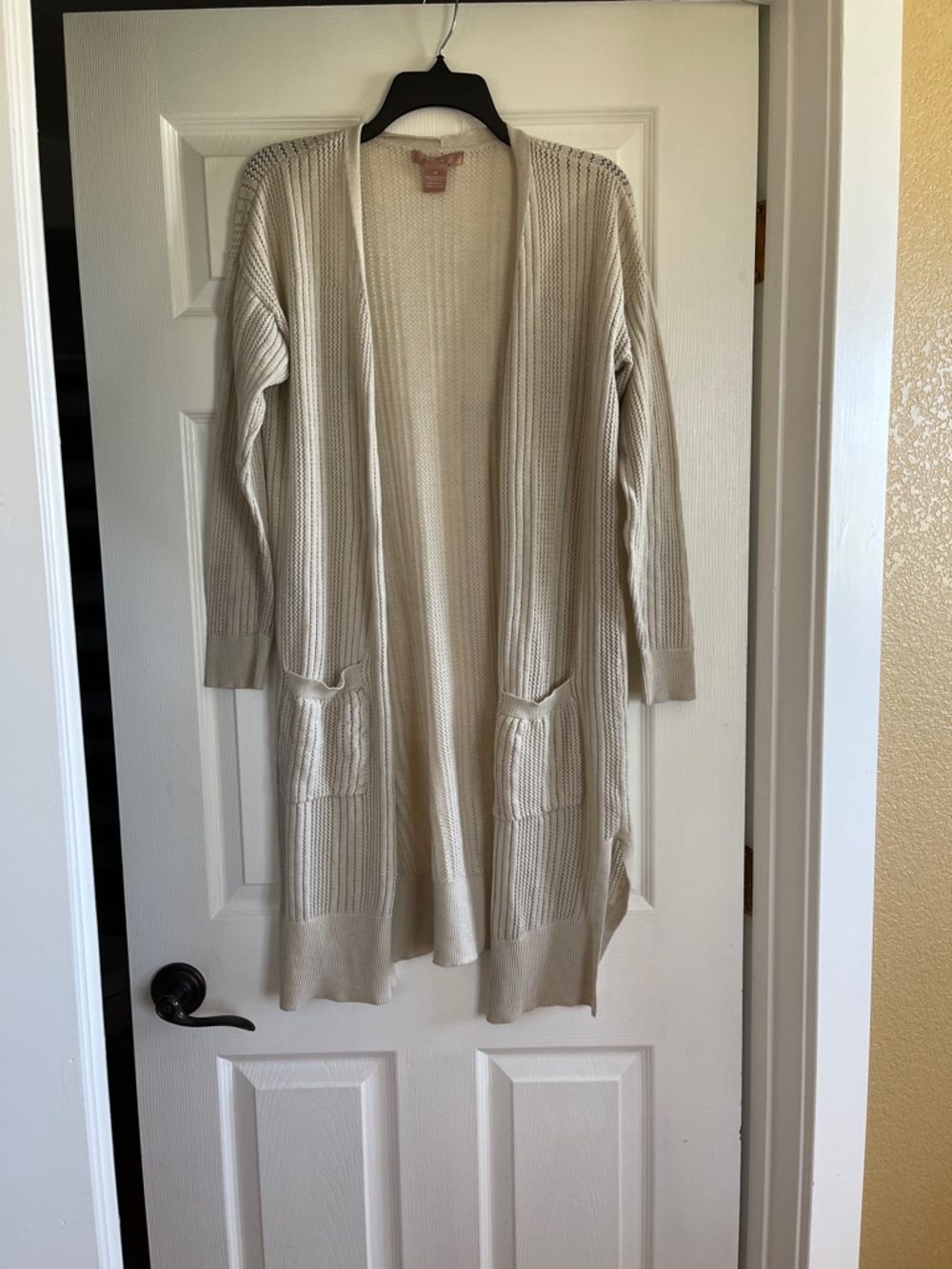 Open-Front Cream Longline Knit Cardigan with Pockets